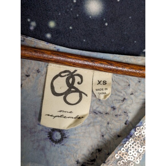 One September Blue Sequin Trim Tunic Top Size XS Festival Artistic Boho Flowy - Picture 6 of 9